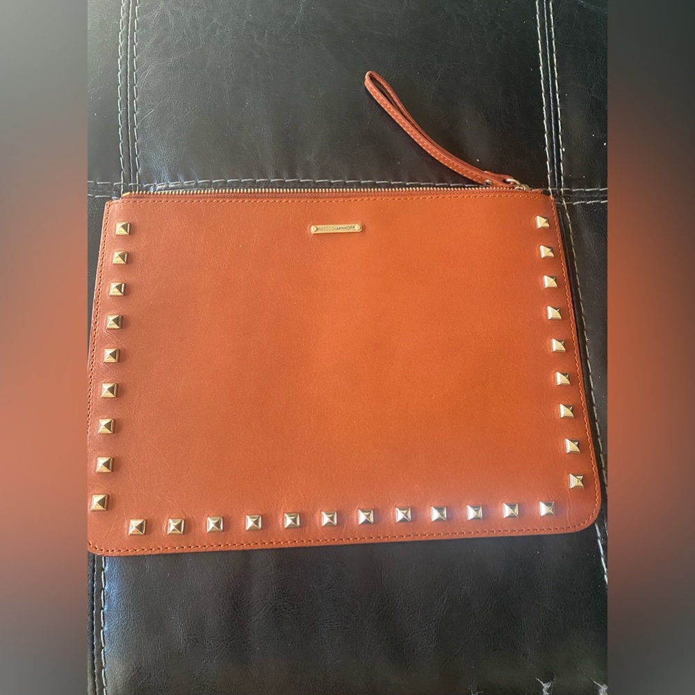 Rebecca Minkoff stud leather Lisa Pouch w/ gold hardware & tonal suede inside. - Picture 6 of 7